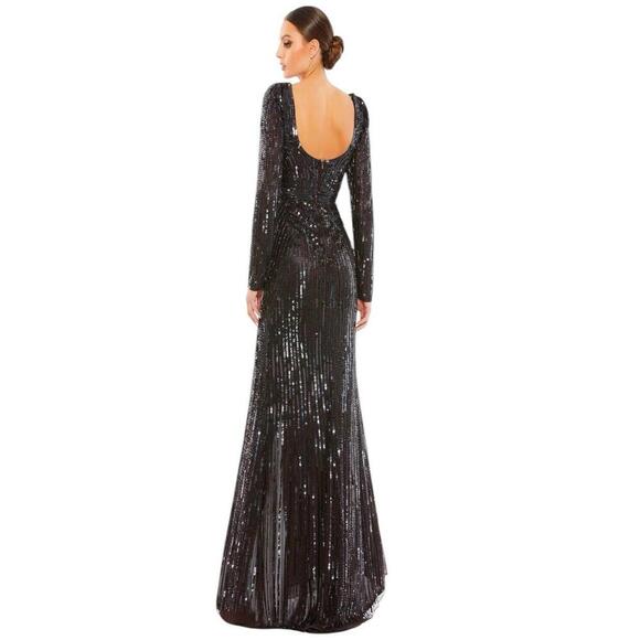 Mac Duggal 5379 High Slit Sequin Dress Long Sleeve Sz 4 Espresso Formal NWT $498 - Picture 3 of 9